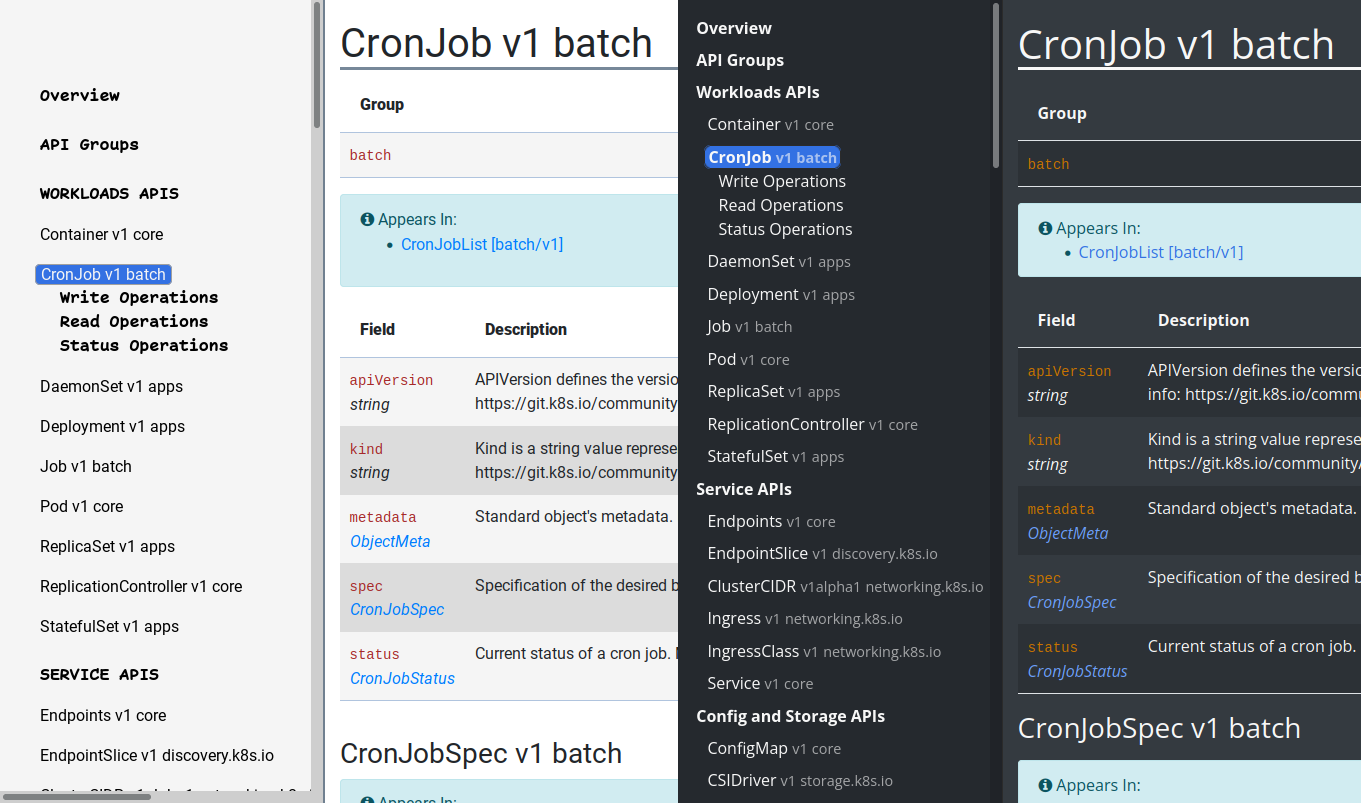 Comparison of the old (left) and new (right) documentation design